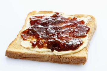 Slice of toast, toasted slice of bread, with rosehip and apple jam