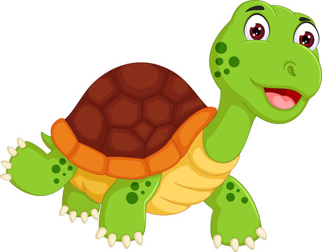 funny turtle cartoon walking with smile