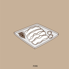 food object pork hand drawing