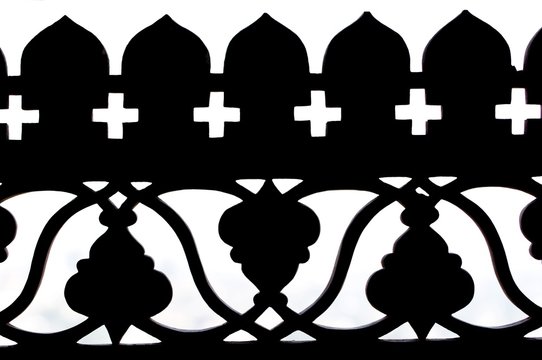 Stone carvings as silhouette, Palace of Datia, Madhya Pradesh, India, Asia