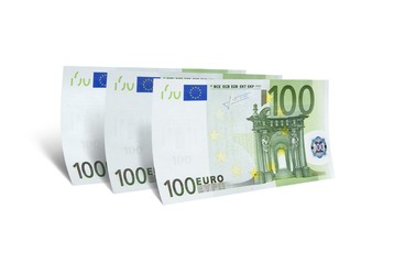 Three 100 Euro banknotes