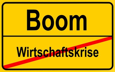 Obraz premium Sign city limits, symbolic image for the end of the economic crisis