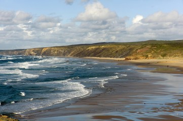 Wild coastal landscape, beach, Playa de Carrapateira beach, Parque Natural do Sudoeste Alentejano e Costa Vicentina nature reserve, Algarve region, Portugal, Europe