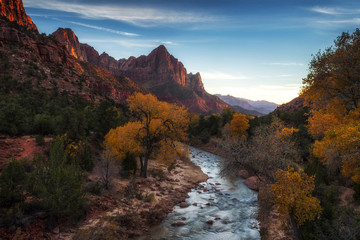 View of the Watchman in Zion National Park at sunset
