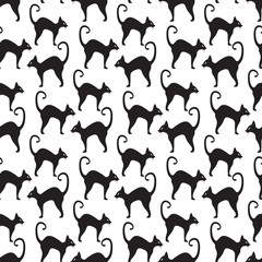 Black cat seamless pattern. Cats repetitive texture. Halloween endless background. Vector illustration