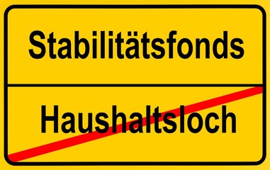 City limits sign, symbolic image, end of the budget gap by European Stability Funds