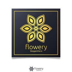 Elegant flower logo icon vector design with gold color design concept. Looped Leaves. Luxury design vector template.
