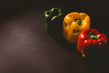 High angle view of carved bell pepper on table