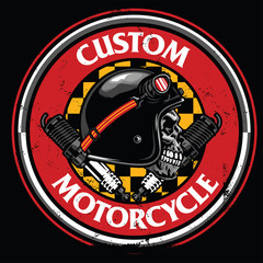 Obraz premium projekt odznaki czaszki jeźdźca w stylu vintage