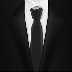 Illustration of Vector Realistic Black Suit. Photorealistic 3D Mens Elegant Tuxedo Suit with Neck Tie