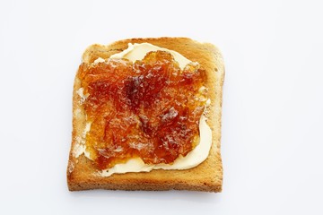 Slice of toast, toasted slice of bread, with apricot jam