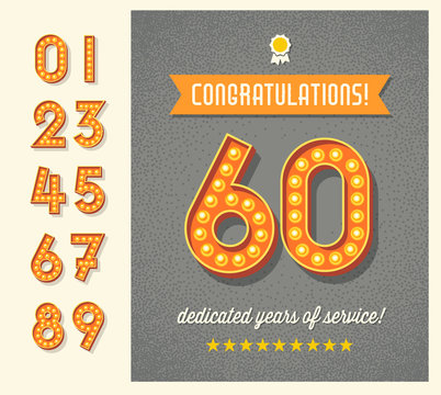 Congratulations greeting card or web banner design  with full set of light bulb display numbers. easy to edit.