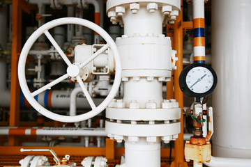 Valves manual in the production process. Production process used manual valve to control the...