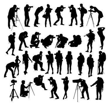 Backpacker and Photographer Silhouettes, art vector design