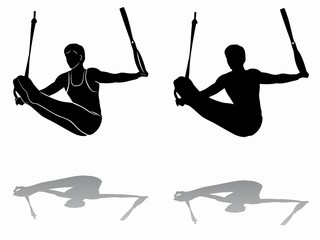 silhouette of gymnast on still rings, vector draw