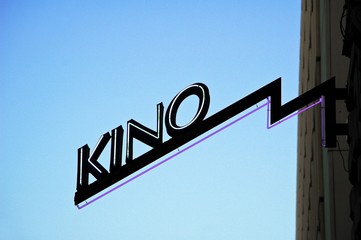 Neon sign of a movie theater, Vienna, Austria, Europe