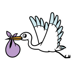 Cartoon Stork and Baby Bag