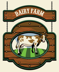 Dairy farm sign with cow image