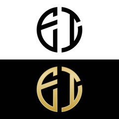 ei initial logo circle shape vector black and gold