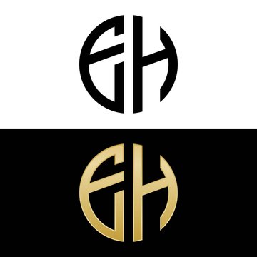 eh initial logo circle shape vector black and gold