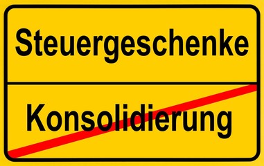 City limit sign as a symbolic image for the conflict between taxation rates and fiscal consolidation