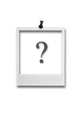 Empy polaroid frame with question mark and pin
