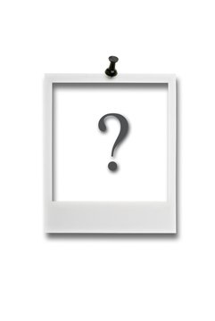 Empy polaroid frame with question mark and pin
