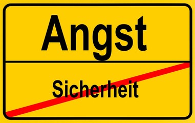 Sign city limits, symbolic image for turning away from security to fear