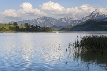Fototapeta na wymiar Weissensee Lake near Fuessen, Upper Allgaeu, Upper Bavaria, Bavaria, Germany, Europe