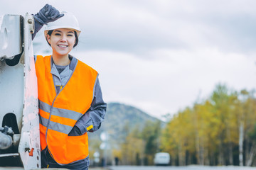 female worker road construction