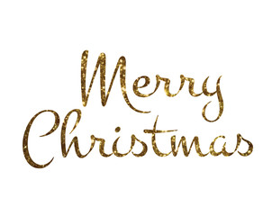 Obraz na płótnie Canvas Golden glitter isolated hand writing word Merry Christmas