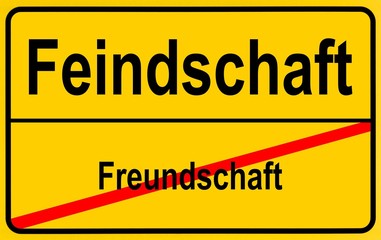 Sign city limits, symbolic image for going from friendship to enmity