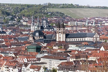 Fototapeta na wymiar View of Wuerzburg as seen from Fortress Marienberg, Wuerzburg Cathedral, church of St John, Wuerzburg, Franconia, Bavaria, Germany, Europe