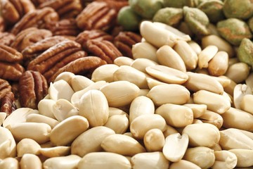 Mixed nuts, full format, peanuts, salted pistachios, pecan nuts