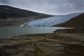 Svartisen glacier and Austerdalisen lake, Norway, Scandinavia, Europe