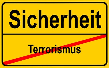 Sign city limits, symbolic image for turning away from terrorism towards safety