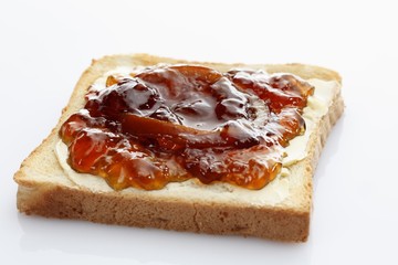 Two slices of toast, toasted slices of bread with homemade marmalade