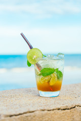 Ice drinking mojito glass