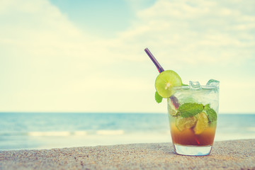 Ice drinking mojito glass