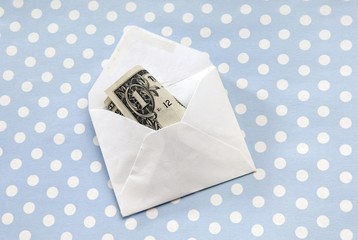Envelope with a one-dollar bill, money gift