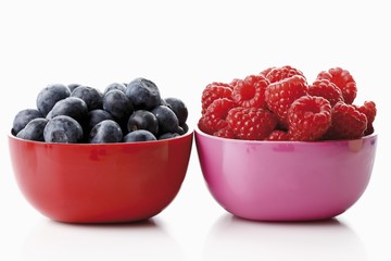 Forest berries, colorful dishes with wild berries, blueberries, raspberries