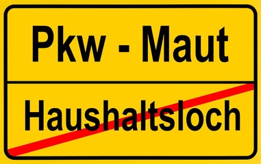 City limit sign, symbolic image for the car toll fixing budget holes