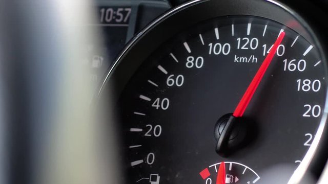 Car speedometer and moving pointer on it. Maximum Speed. 3840x2160