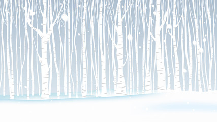 Forest and snowfall in winter landscape