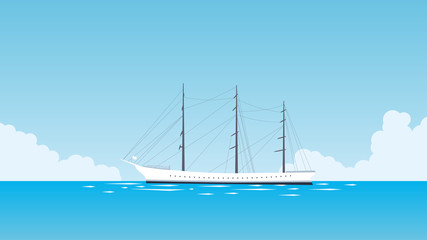 Sailboat in the ocean with bright sky and cloud