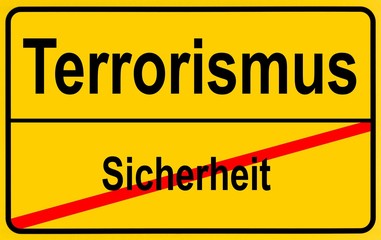 Sign city limits, symbolic image for turning from security to terrorism