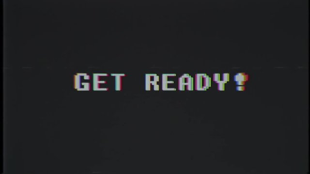 retro videogame get ready text on old tv glitch interference screen ... New quality universal vintage motion dynamic animated background colorful joyful cool video footage