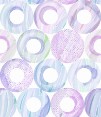 Ring and circle shape watercolor seamless pattern background in cool tone