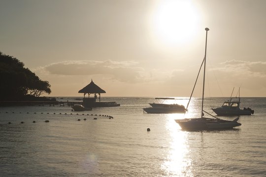 Floating dinghies in Albion, Mauritius, Africa