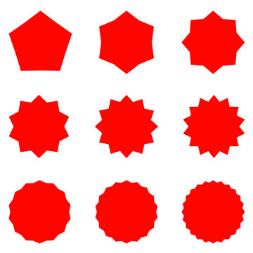 Collection of trendy retro stars shapes. Sunburst design elements set. Bursting rays clip art. Red sparkles.